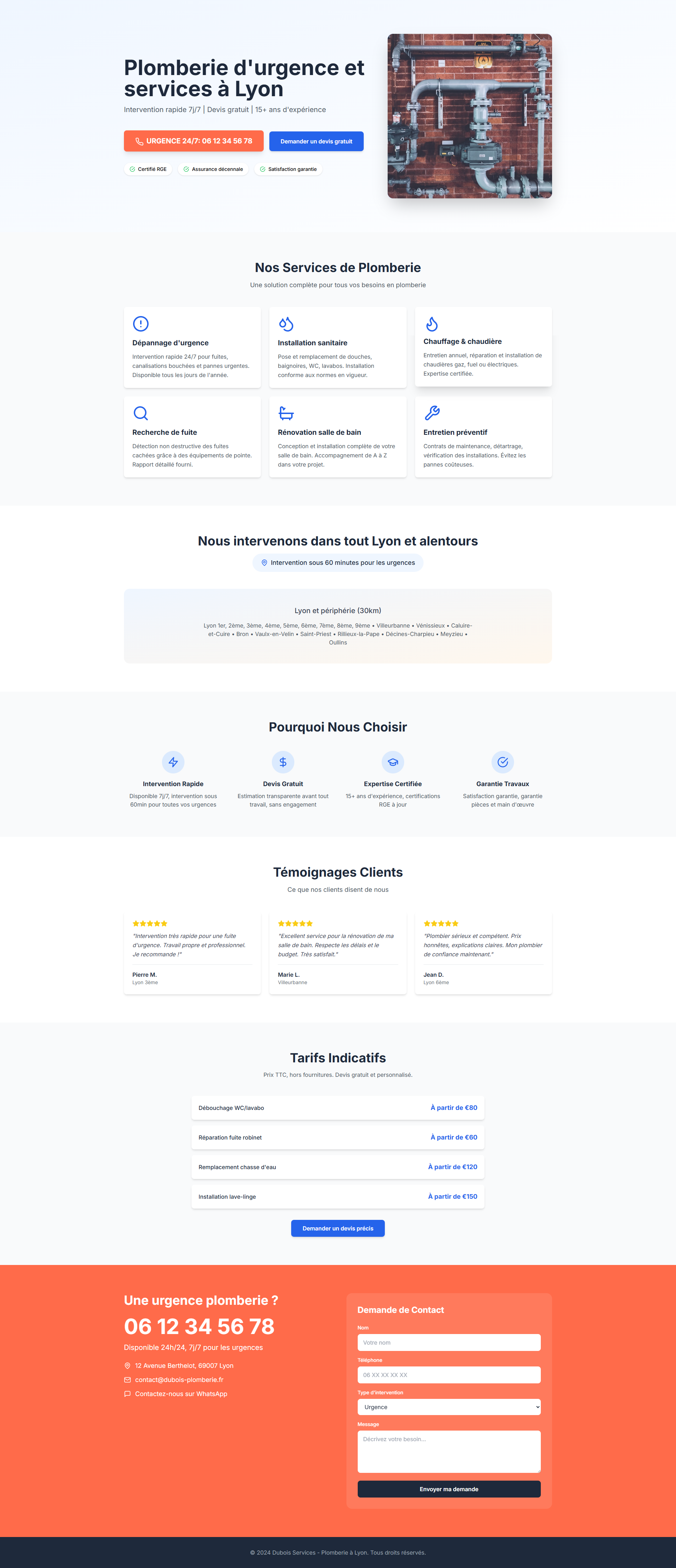 Exemple site web plomberie - Dubois Services