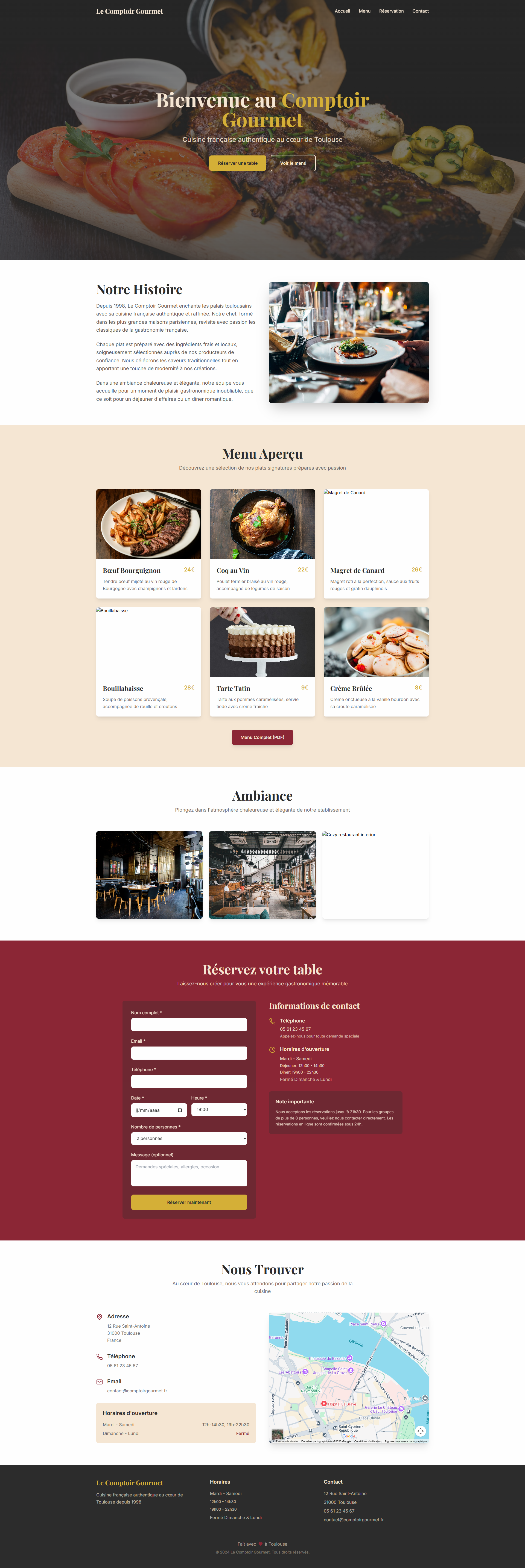 Exemple site web restaurant - Le Comptoir Gourmet